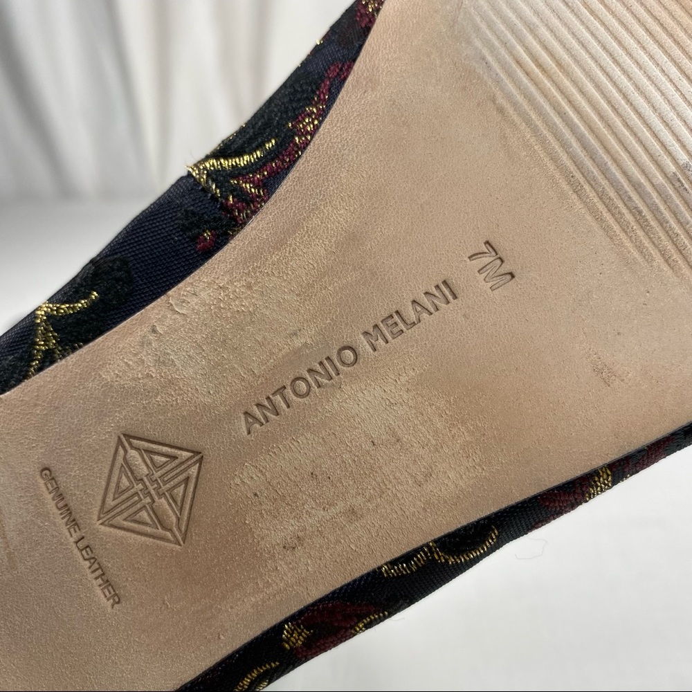 ANTONIO MELANI Navy Brocade Floral Flats with Gold Embroidery - Picture 12 of 13